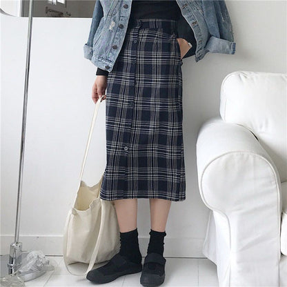 Plaid Midi Pencil Skirt SpreePicky