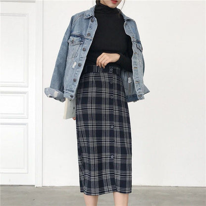 Plaid Midi Pencil Skirt SpreePicky