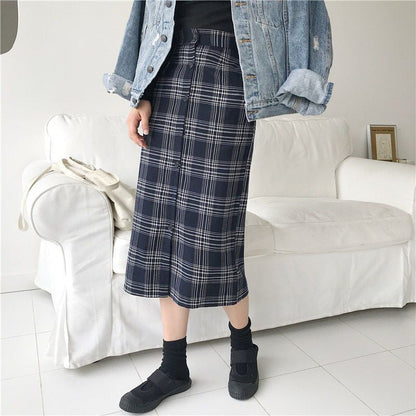 Plaid Midi Pencil Skirt SpreePicky