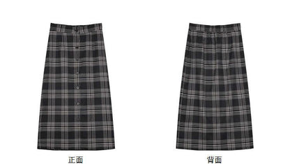 Plaid Midi Pencil Skirt SpreePicky