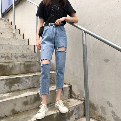 Distressed Cropped Straight Leg Jeans SpreePicky