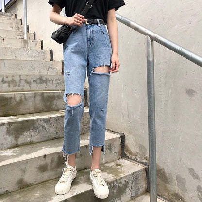 Distressed Cropped Straight Leg Jeans SpreePicky