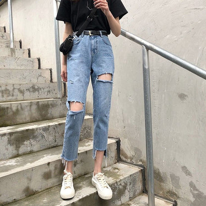 Distressed Cropped Straight Leg Jeans SpreePicky