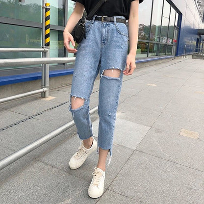 Distressed Cropped Straight Leg Jeans SpreePicky