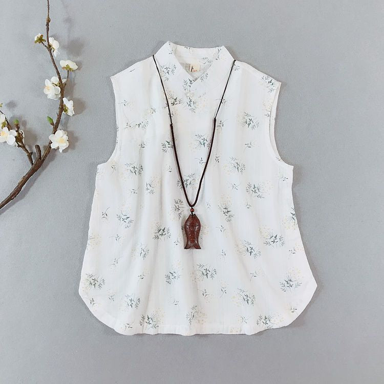 Traditional Chinese Sleeveless Floral Frog Buttoned Top SpreePicky