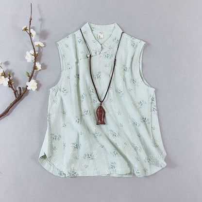 Traditional Chinese Sleeveless Floral Frog Buttoned Top SpreePicky