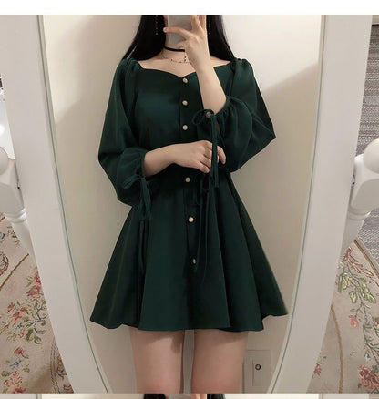 Long Sleeve Sweetheart Neckline Mini A-Line Dress mySite