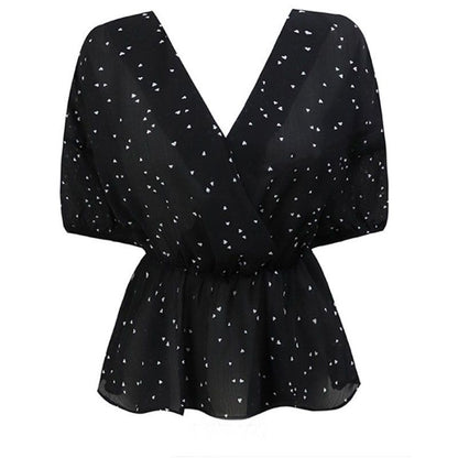 V-Neck Dotted Chiffon Top mySite