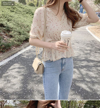 V-Neck Dotted Chiffon Top mySite