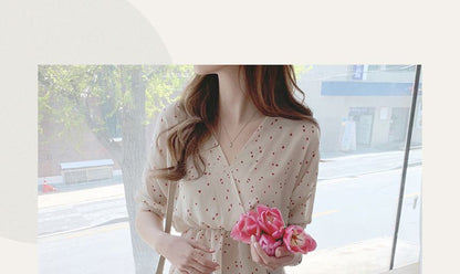 V-Neck Dotted Chiffon Top mySite