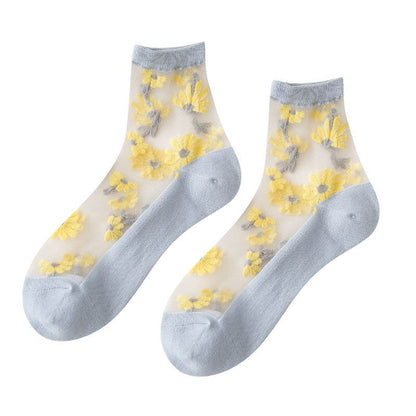 Set Of 3 Pairs: Floral Print Mesh Socks SpreePicky