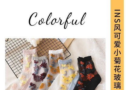 Set Of 3 Pairs: Floral Print Mesh Socks SpreePicky