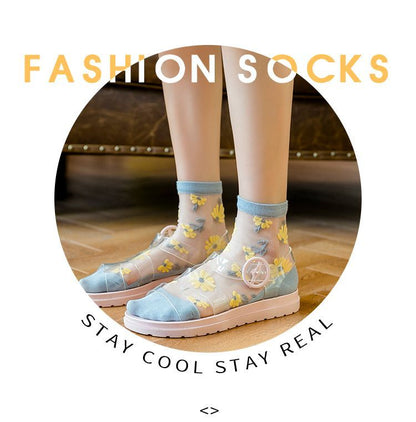 Set Of 3 Pairs: Floral Print Mesh Socks SpreePicky