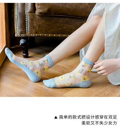 Set Of 3 Pairs: Floral Print Mesh Socks SpreePicky