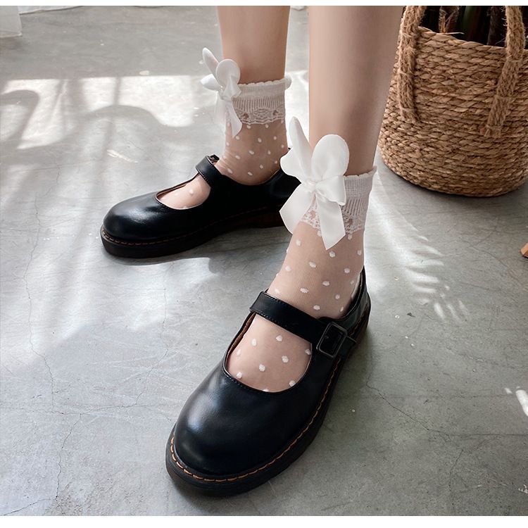 Rabbit Ear Ribbon Bow Accent Mesh Socks SpreePicky