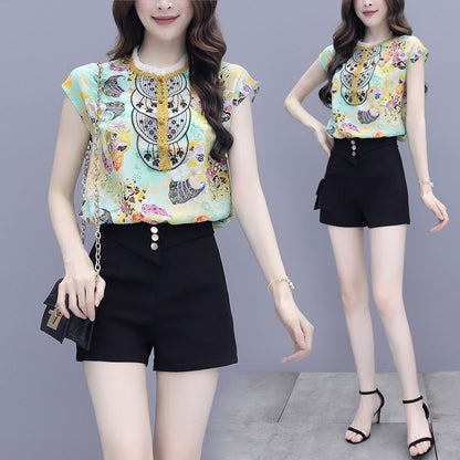 Set: Cap Sleeve Printed Blouse + A SpreePicky