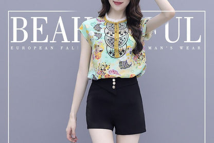 Set: Cap Sleeve Printed Blouse + A SpreePicky