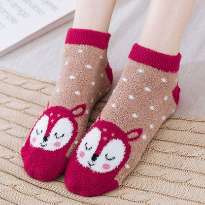 Set of 4 Pairs: Animal Print Fleece Ankle Socks SpreePicky