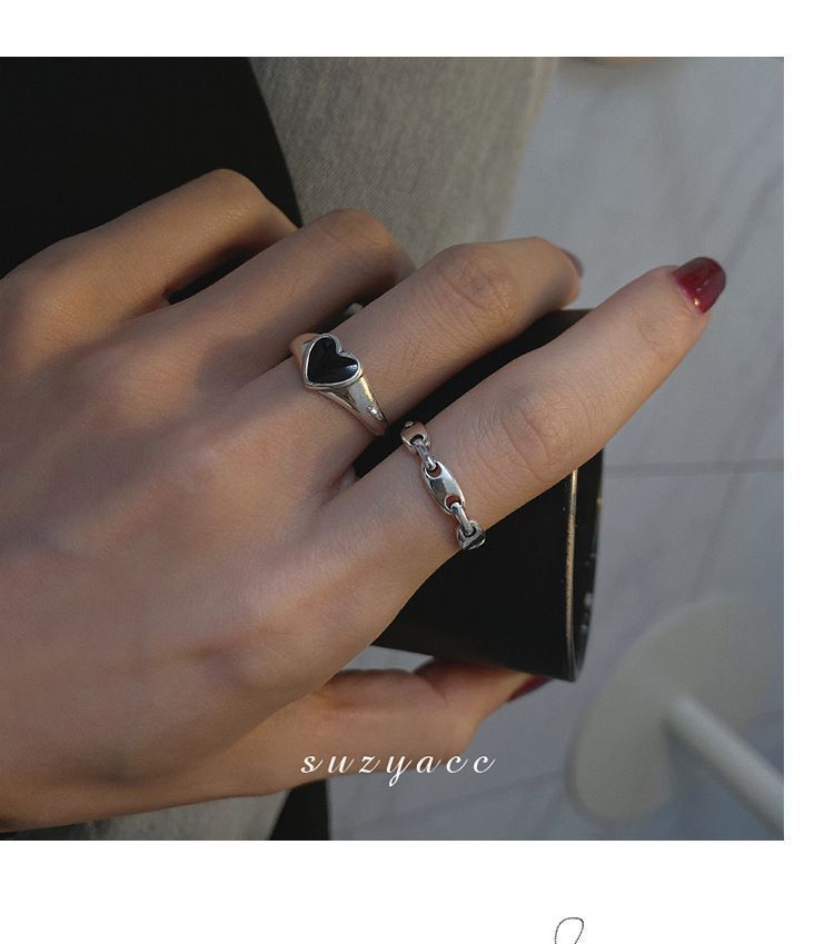 925 Sterling Silver Heart / Chain Open Ring SpreePicky