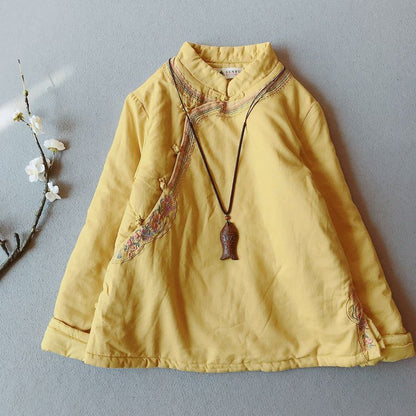 Floral Embroidery Frog Buttoned Coat SpreePicky