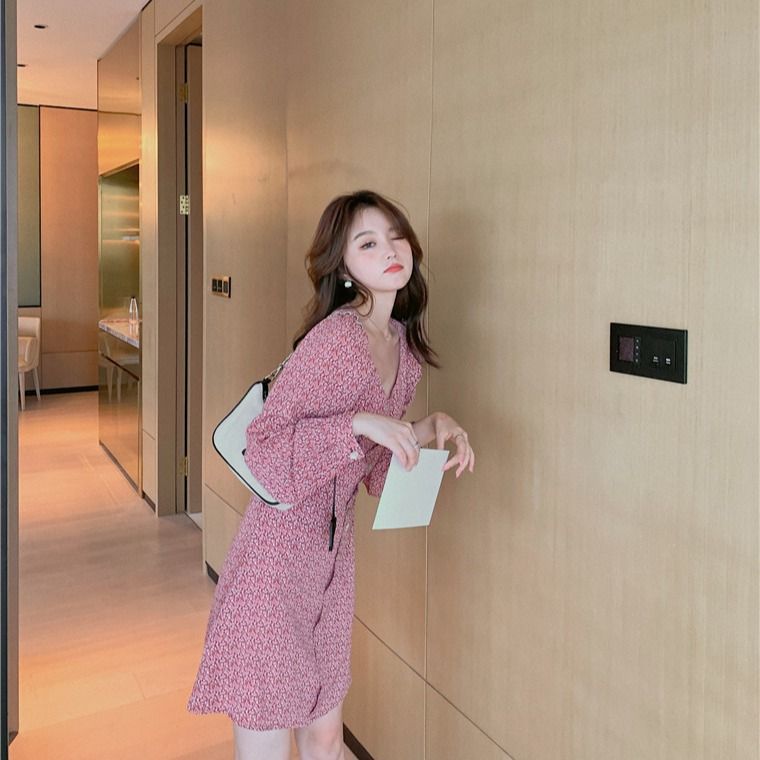 Puff Sleeve Square Neck Floral Print Mini Chiffon Dress mySite