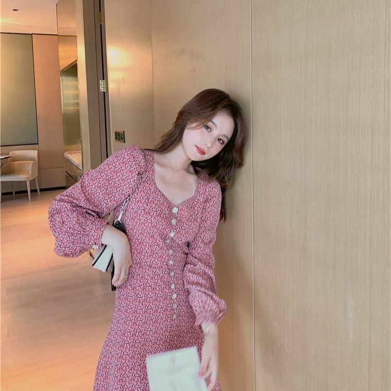 Puff Sleeve Square Neck Floral Print Mini Chiffon Dress mySite