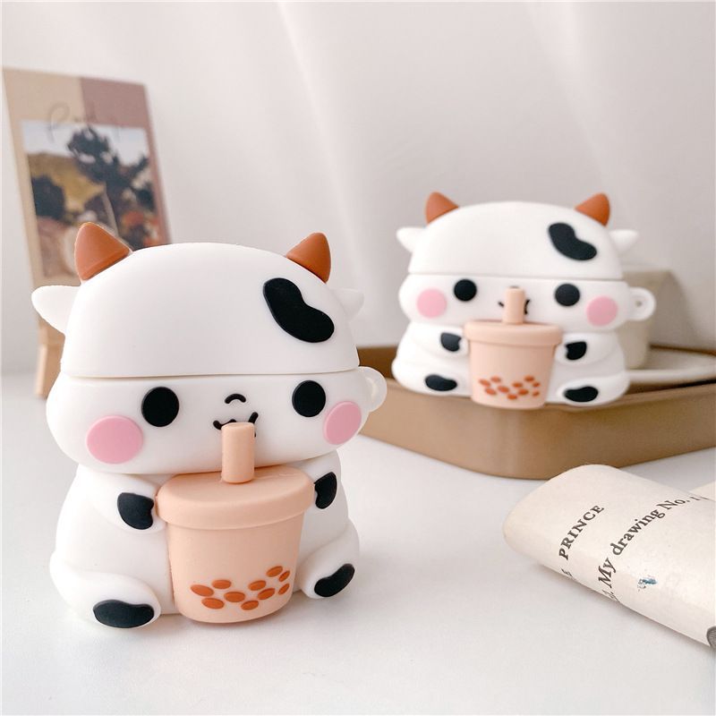 Cow Holding Bubble Tea AirPods Earphone Case Skin SpreePicky