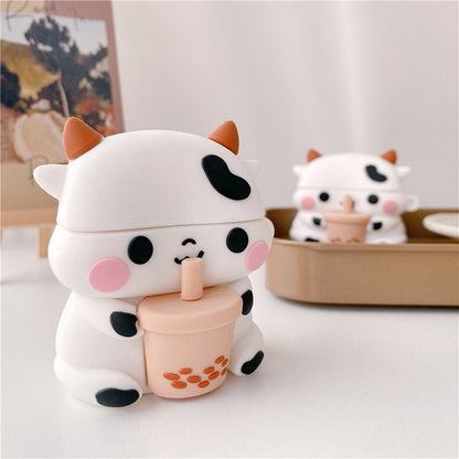 Cow Holding Bubble Tea AirPods Earphone Case Skin SpreePicky