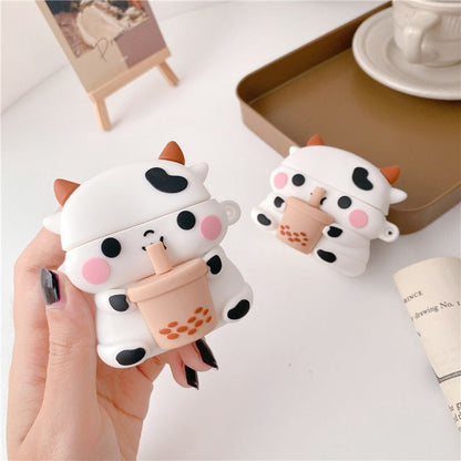 Cow Holding Bubble Tea AirPods Earphone Case Skin SpreePicky