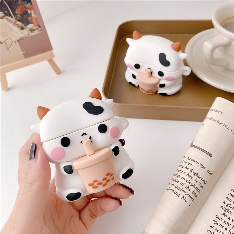 Cow Holding Bubble Tea AirPods Earphone Case Skin SpreePicky