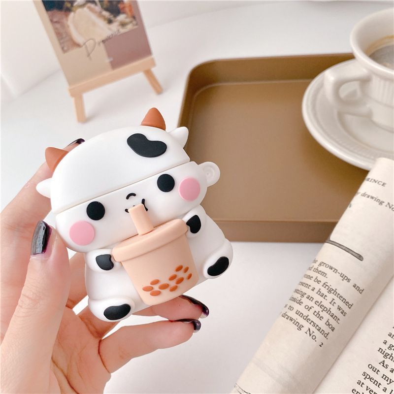 Cow Holding Bubble Tea AirPods Earphone Case Skin SpreePicky