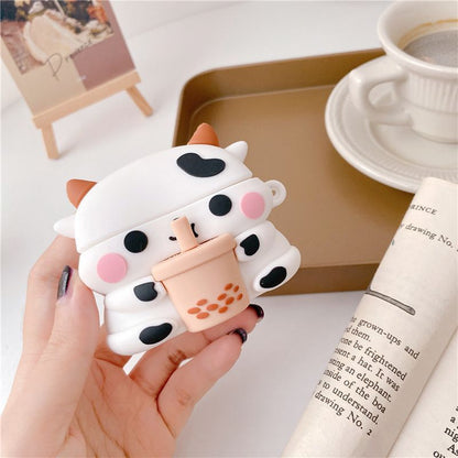 Cow Holding Bubble Tea AirPods Earphone Case Skin SpreePicky