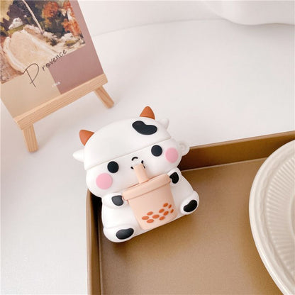 Cow Holding Bubble Tea AirPods Earphone Case Skin SpreePicky