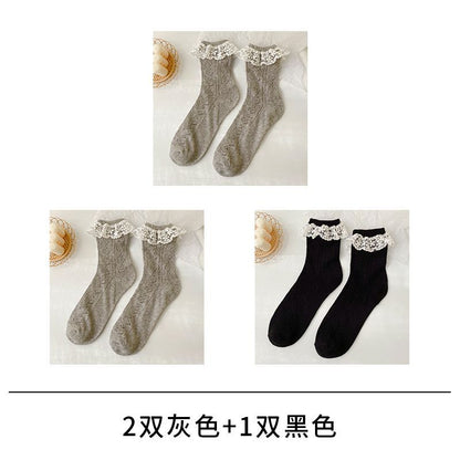 Set of 3: Lace Trim Crew Socks SpreePicky