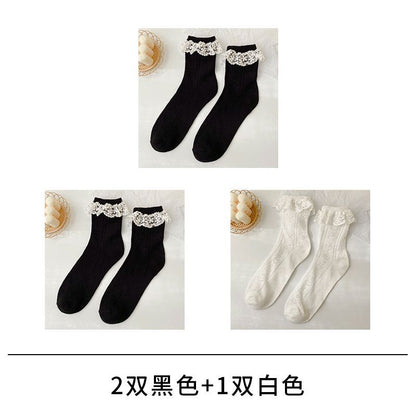 Set of 3: Lace Trim Crew Socks SpreePicky