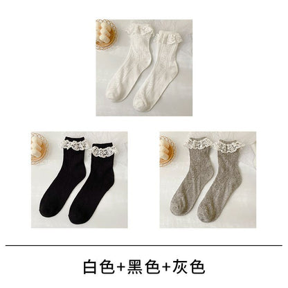 Set of 3: Lace Trim Crew Socks SpreePicky