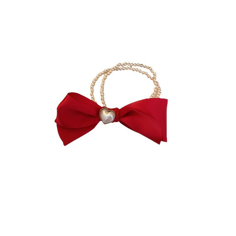 Heart Faux Pearl Bow Hair Tie SpreePicky