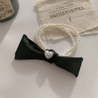 Heart Faux Pearl Bow Hair Tie SpreePicky