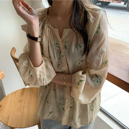 Embroidered Single-Breasted Blouse mySite