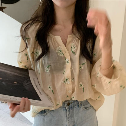 Embroidered Single-Breasted Blouse mySite