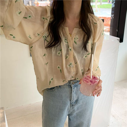 Embroidered Single-Breasted Blouse mySite