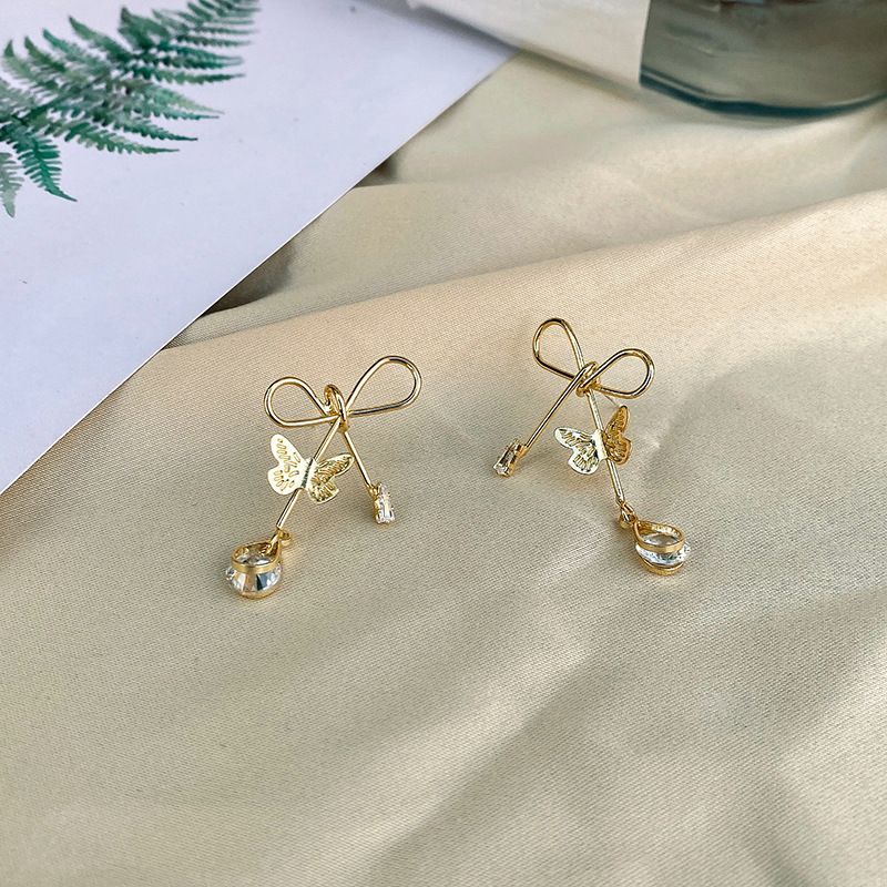 Bow Rhinestone Alloy Earring Egirldoll