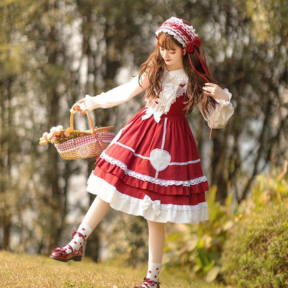 Lolita Lace Trim A-Line Overall Dress / Long-Sleeve Blouse / Petticoat Skirt / Headband / Set mySite