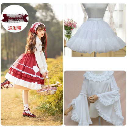 Lolita Lace Trim A-Line Overall Dress / Long-Sleeve Blouse / Petticoat Skirt / Headband / Set mySite