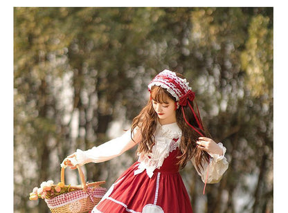 Lolita Lace Trim A-Line Overall Dress / Long-Sleeve Blouse / Petticoat Skirt / Headband / Set mySite