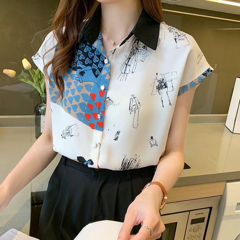 Short Sleeve Printed Chiffon Shirt mySite