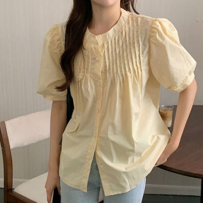 Puff Sleeve Plain Blouse mySite