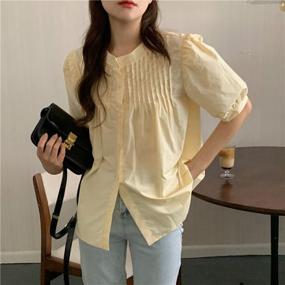 Puff Sleeve Plain Blouse mySite