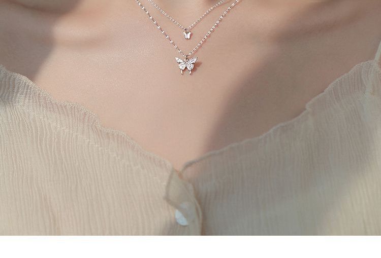 Butterfly Pendant Layered Sterling Silver Necklace mySite