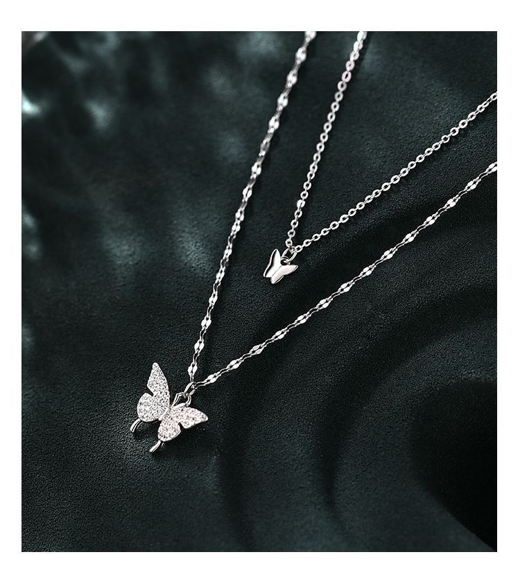 Butterfly Pendant Layered Sterling Silver Necklace mySite